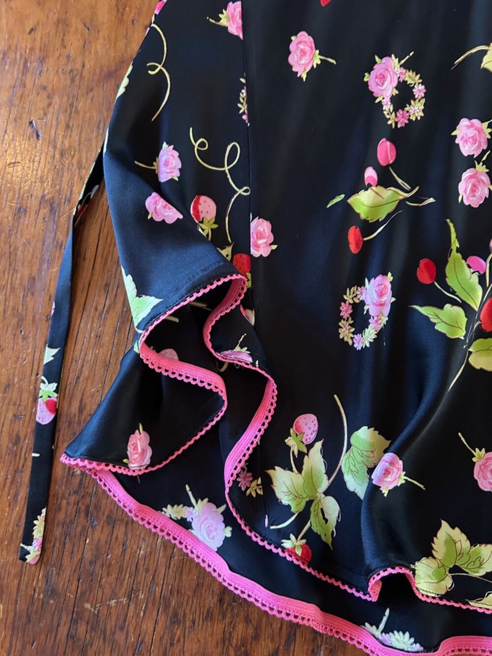 Vintage Betsey Johnson Strawberries Cherries Flowers Silk Milk Maid Dress - Picture 8 of 12